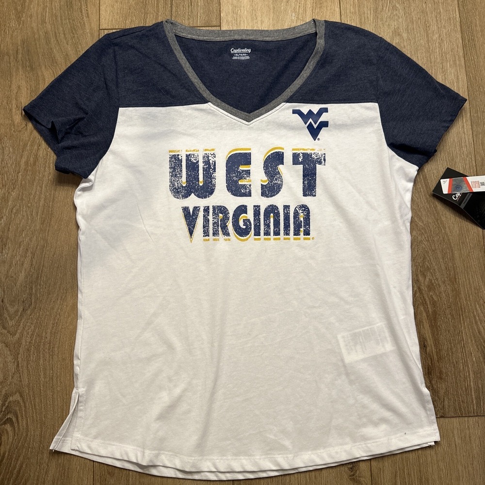 NEW WVU WEST VIRGINIA MOUNTAINEERS T SHIRT Football V-Neck‎  Women's XL